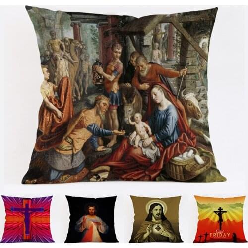 Easter cross character painting 45*45cm square pillow case Cushion cover car sofa pillow cushions covers