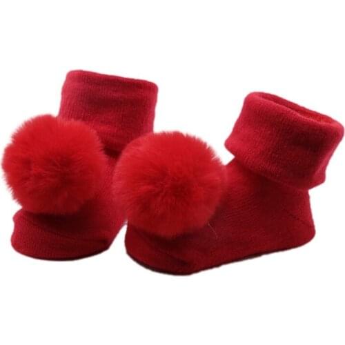 Newborn Girls Hairball Solid Socks Wears Infant Soft Cotton Anti - slip Baby Floor Socks 0-18M