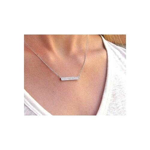 925 sterling silver micro pave cz rhodium plating bling bar necklace with cz