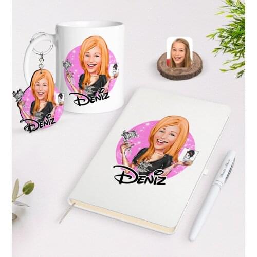 Personalized Women 'S Tattoo Artist Caricature Of White Notebook Pen mug And Keychain Gift Seti-1