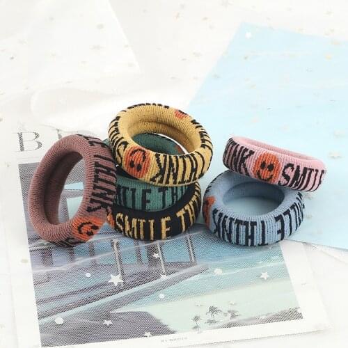 Basic Simple Hair Bands for Women Girls Thick Scrunchies Smile Letter Hair Ties Korean Fashion Hair Accessories Ponytail Holder