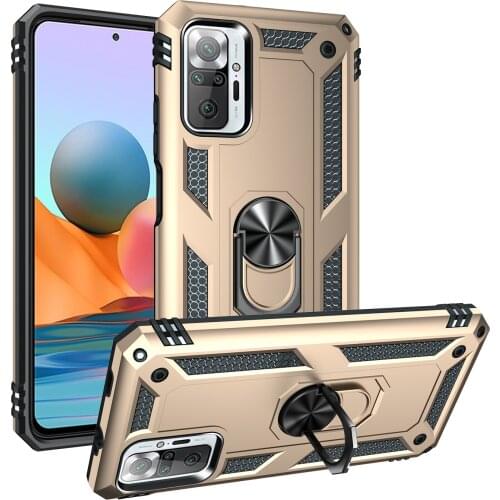 Armor Shockproof Magnetic Phone Case For Xiaomi Redmi Note 10 Pro Max 10S Luxury With Ring Kickstand Anti-fall Protection Cover