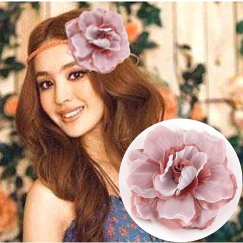 Multicolor Handmade Silk Peony Flower Brooch Bohemian Hair Clip Headdress Accessories Bridal Wedding Hat Flower Beach Holiday