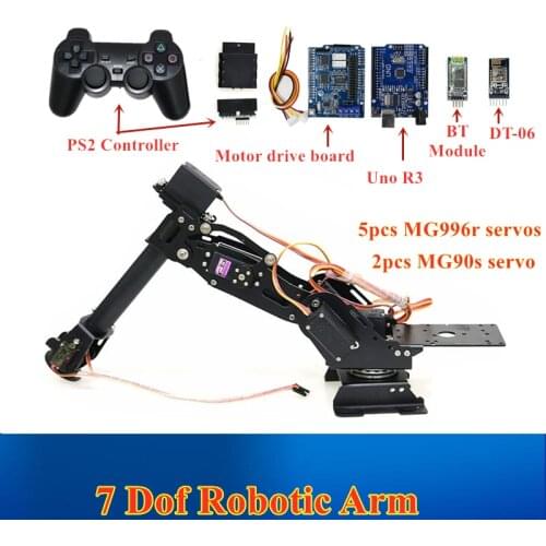 Open Source APP&PS2 Control 7 Dof Robotic Arm Robot Model with Metal Gear Servo for Arduino DIY Stem Toy