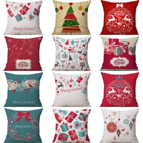 Merry Christmas Deer Linen Pillow Cover Xmas Style Green Red Santa Cushion Cover Home Decorative Pillow Case 45x45cm/30x50cm