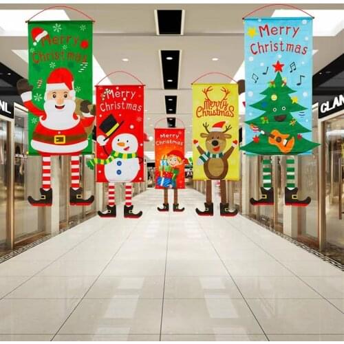 Christmas Banner Long Leg Santa Claus Door Hanging Snowman Elk Christmas Tree Banner Kids Favor Merry Christmas Decor For Home