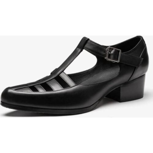 Summer Men Genuine Leather Sandals High Heels Classic Hollow Breathable Sexy Sandals British Trendy Business Office Dress Shoes