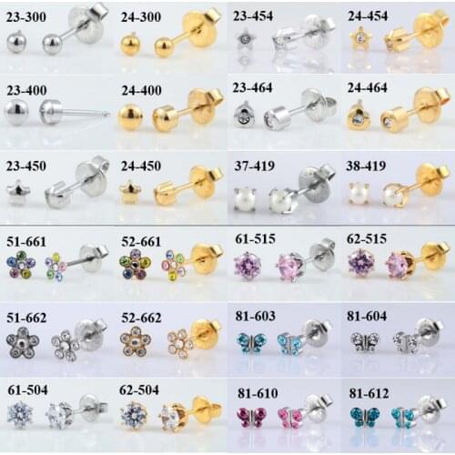 1 Pair 316L Stainless Steel Allergy Free Ear Studs CZ Heart Star Flower Crown Butterfly Sterilized Packaged Earrings Women Baby