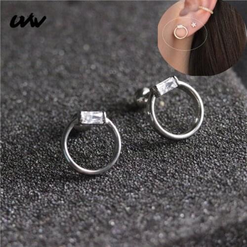 2pc Lovely Round CZ Stainless Steel Ear Stud Earrings Silver Color Brincos Pendiantes Women Accessories New Fashion UVW250