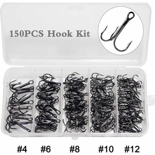 Shaddock Fishing 150pcs High Carbon Steel Sharp Fishing Treble Hooks Fishing Hooks Set For Saltwater Fishing Size 4 6 8 10 12