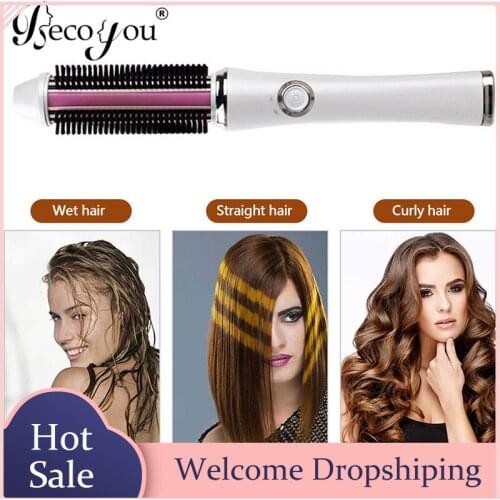 Curling Iron Brush Portable Rechargeable Ceramic Hair Curler Straightener Hot Comb with 3 Heating Settings for Women Girls Gift