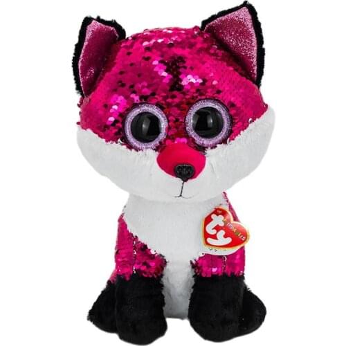 Ty Flippables 6" 15 cm Big Eyes Reversible Sequin Pink Fox Glittering Stuffed Collectible Doll Toy Gifts for Boys and Girls