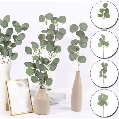 1 Pcs Artificial Leaves Branch Retro Green Silk Eucalyptus Leaf For Wedding Shooting Prop Home Wedding Plants Faux Fabric Decor