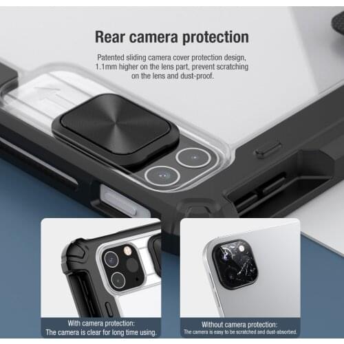 NILLKIN Camera Protection for Apple iPad Pro 12.9 2020/2021 Case Bumper Camshield PU Leather Hard Plastic Back Cover
