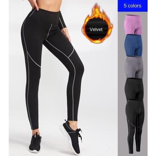 Women Autumn Winter Trousers with Velvet High Waist Yoga Running Fitness Trousers Tight Elastic Gymnastic Pants Keep Warm Pants