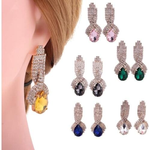 Women Crystal Rhinestone Dangle Earrings Gold Plated Ear Stud