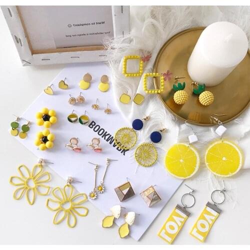 Multi-Styles Geometric Earrings Summer Yellow Tassel Crystal Flower Earrings For Women Handmade Dangle Drop Earrings