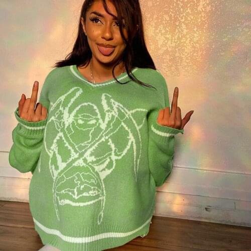 2021 New Fashion Loose Stripe Printed Knitted Sweater V Neck Autumn Winter Pullover Preppy Style Jumpers y2k Sweater Women Lady