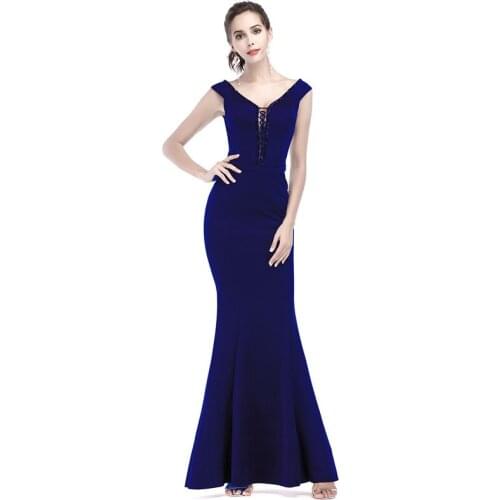 Royal Blue Beading V Neck Sleeveless Floor Length Mermaid Night Club Sexy Dress Women Elegant Party Dresses 2018 Vestido Longo
