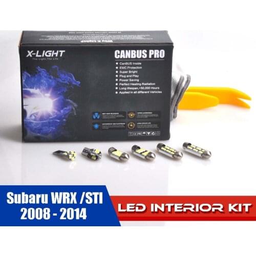 10pcs Canbus Pro Xenon White Premium LED Interior Light Kit for 2008 - 2014 Subaru WRX or STi with install tool 5630SMD