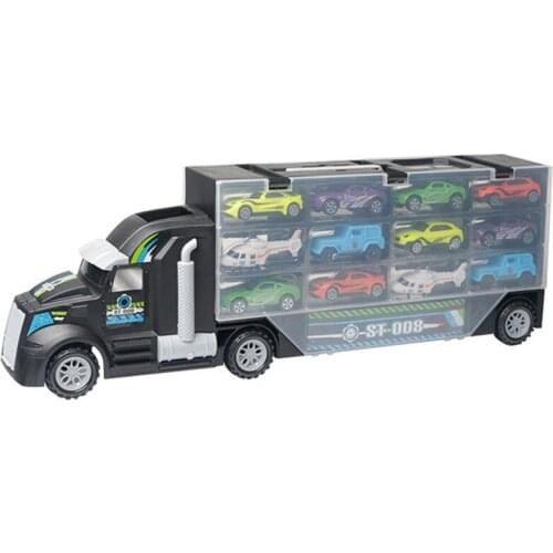 13Pcs/Set Transport Car Carrier Truck Boys Toy (Include Alloy 10 Cars and 2 Helicopters)For Kid Children