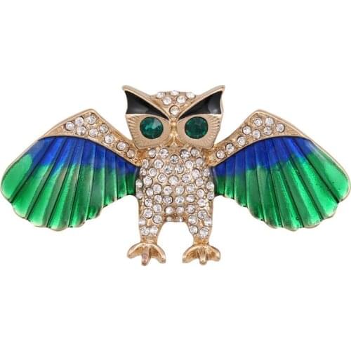 2020 new European American fashion retro style Enamel owl set semi-precious gem temperament brooch accessories