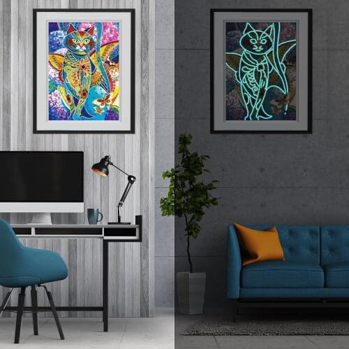 5D DIY Diamond Painting "Cat"Diamond Embroidery Cross Stitch Night Light Luminous Picture Of Rhinestone Home Decor