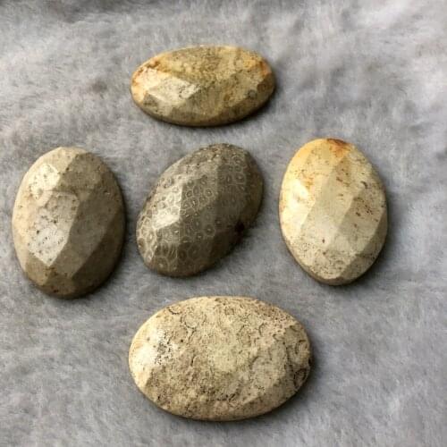 Promotion!!1pcs 100% Natural Coral Fossil Jaspers Bead Cabochon 33x50mm Faceted Oval Gem Cabochon Ring Face Pendant