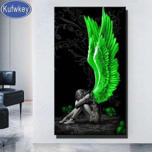 Green Winged Demon Angel Diamond Embroidery Full Square Cross Stitch Skull Girl Diy Diamond Painting Kits Mosaic Rhinestones