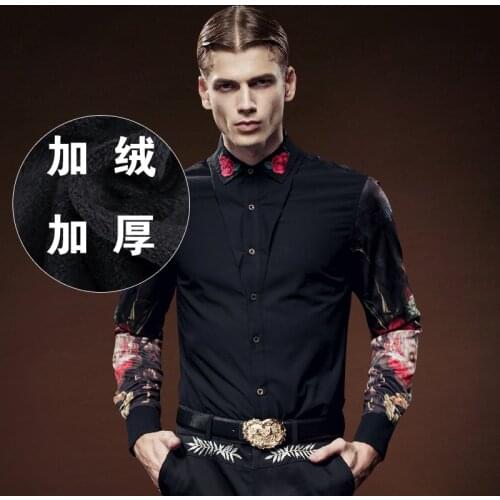 Free Shipping New fashion casual Large size Mens man MALE Long Sleeved Shirt Korean cultivating personality art printing 512033