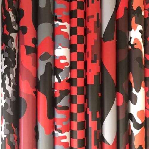 Black Red Printed Camouflage Vinyl Film With Air Bubble Free Car Wrap Foil Camo Motorbike Car Sticker Decal