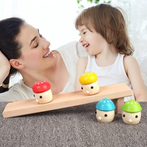 Solid wood childrens puzzle Montessori early childhood baby 1-3 years old toy mushroom slide infant hands-on toy Desktop games