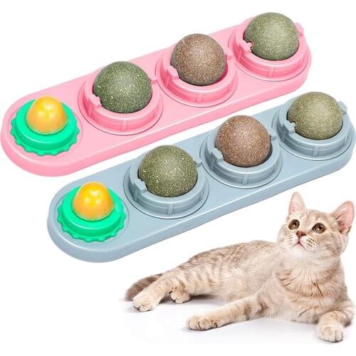 Catnip Wall Ball Toys for Cats Rotatable Snack Edible Balls Refillable Dental Treats Care Teeth Edible Licking Toys for Kitten