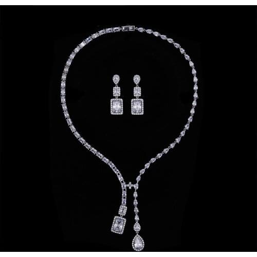 Classic Full 5A Cubic Zirconia Bridal Wedding Necklace Earring Set Top Quality Women Prom Party Jewelry Sets CN10256