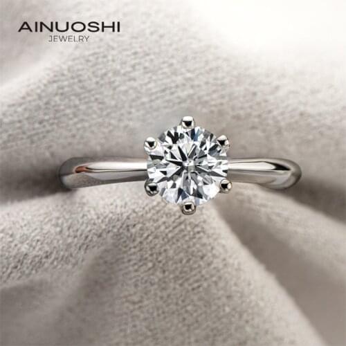 AINUOSHI Real 1 Carat D Color Moissanite Wedding Rings For Women Top Quality White Gold Color 100% 925 Sterling Silver Jewelry