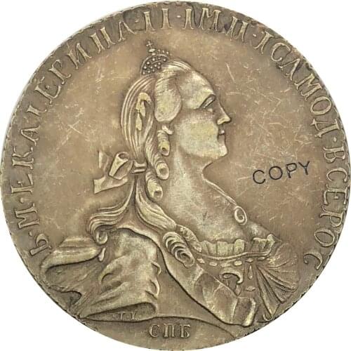 Russia Catherine II Rouble 1766 Brass Plated Silver Copy Coins Edge Diagonal reeding