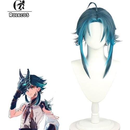 ROLECOS Game Genshin Impact Xiao Cosplay Wig Dark Green Synthetic Short Straight Heat Temperature Resistant Men Hair