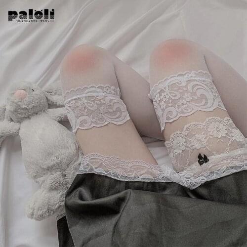 Paloli Lovely Over Knee Black White Erotic Suspender High Tube Women Sexy Stockings Pure Silk Cosplay Thigh High Stocking