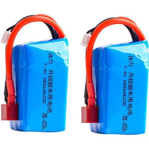 2PCS/lot Lipo Battery for Wltoys A959-B A969-B A979-B K929-B RC Car Spare Parts 7.4V 1800mah 20C Max 40C 2S 7.4 V Battery T Plug