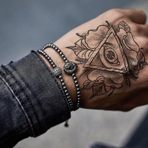 Fashion 2 Pcs/ Set Lion Disco Ball Charm Bracelet For Men Vintage Adjustable 4mm Beads Bracelet Set Men Jewelry Gift