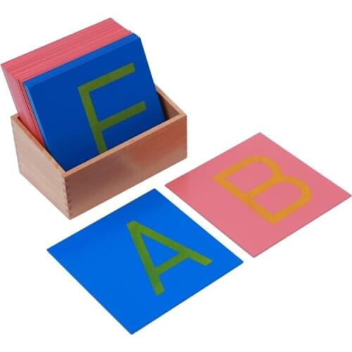 Sandpaper Letters Capital Case Print with Box Montessori Lanugage Materials for CASA Equipment to Learn Alphabet Wooden Cards