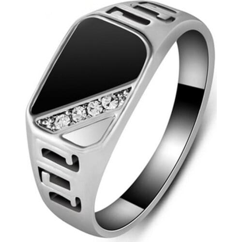 Milangirl New Style Classic -color Rhinestone Men Ring Black Enamel Male Finger Rings Best Selling