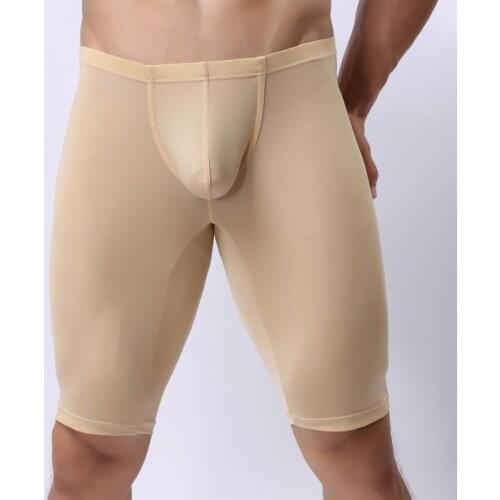 Mens Ice Silk Sleep Bottom Shorts Ultra-thin Body Sculpting Pants Sexy Pajamas Leggings Night Sleepwear Sexy Male