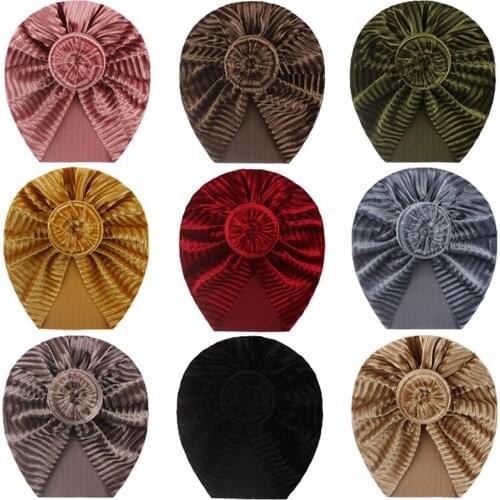 Soft Velvet Baby Hat Turban Autumn Winter Knotted Infant Baby Girls Hat Bonnet Solid Color Elastic Toddler Kids Caps Beanie