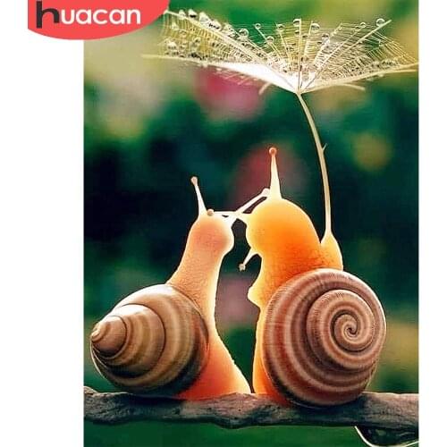 HUACAN Full Square/Round Diamond Art Painting Animal Snails Kits Diamond Embroidery Rain Decoration Home Art