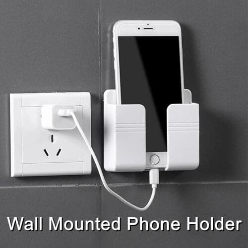 Phone Holder Wall Mounted Organizer Air Conditioner TV Remote Control Storage Box Mobile Plug Multifunction USB Charging Stand