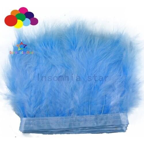 Sky blue 6-7"Turkey Feathers Trims Fringe With Satin Ribbon Tape for Dress Sewing Crafts Costumes Decoration Pack 2 Meters