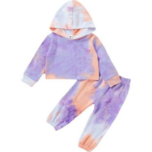 Autumn Children Long Sleeves Pants Suit Newborn Boys Girls Tie-dye Printed Clothes Sets Hooded Tops Trousers Baby Outfits