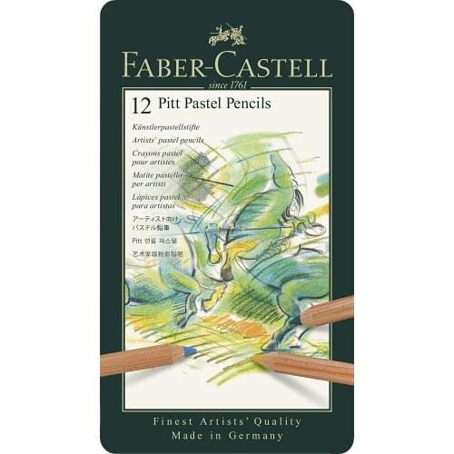 Faber-Castell FC112112 Pitt Pastel Pencils In A Metal Tin (12 Pack), Contain A High Level of Pigment But Are Wax and Oil Free