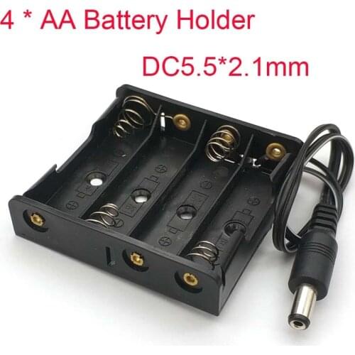 4 x 1.5V AA Battery Holder Plastic Case Storage Box With DC5.5 * 2.1mm power plug